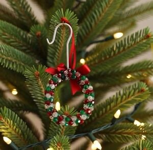 Ganz Cardinal Wreath Christmas Ornament Red Green Acrylic Beads 2" Hanging VG